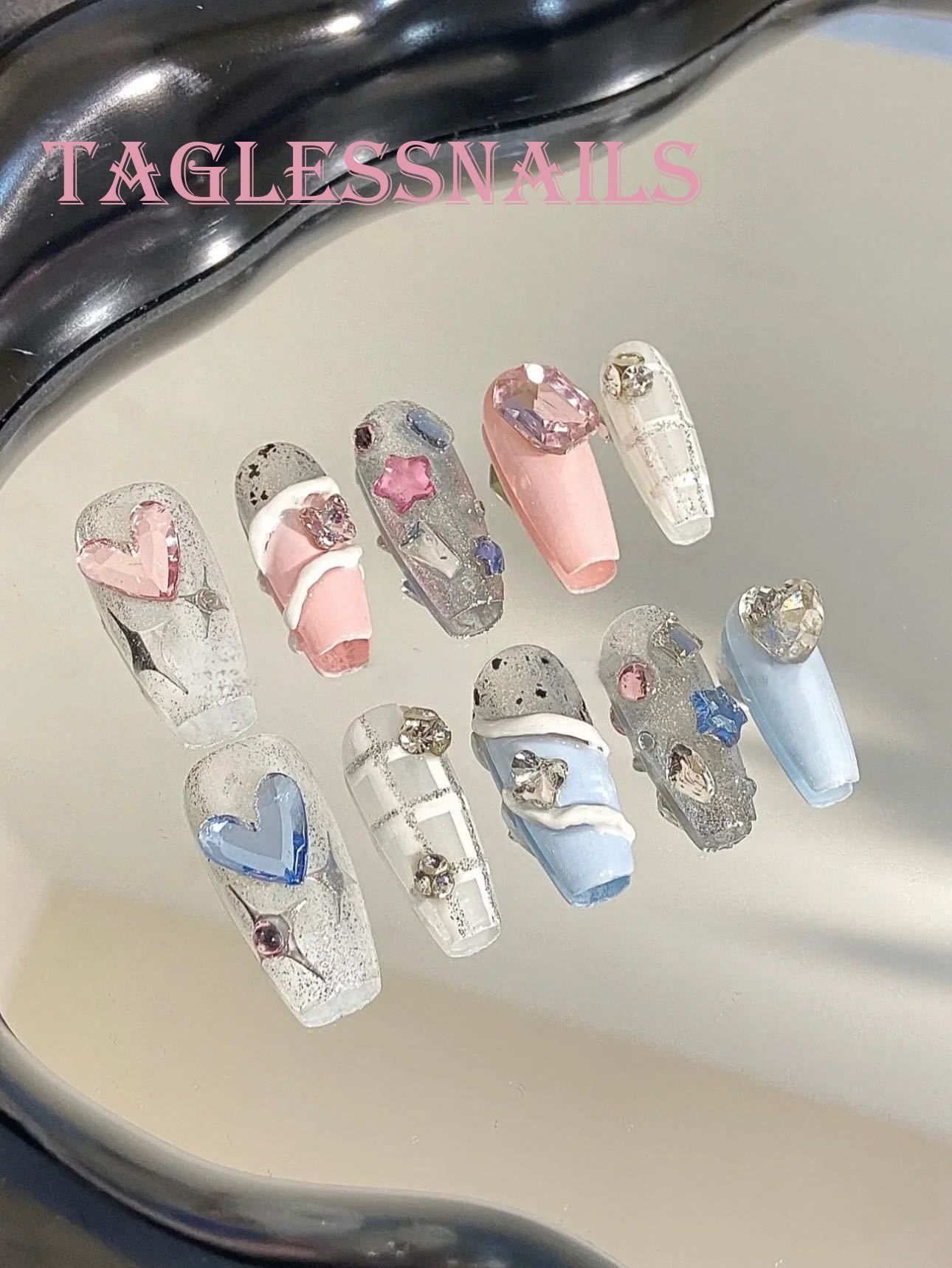 Sweet Heart - Long Handmade Cute Heart Press-On Nails TAGLESSNAILS