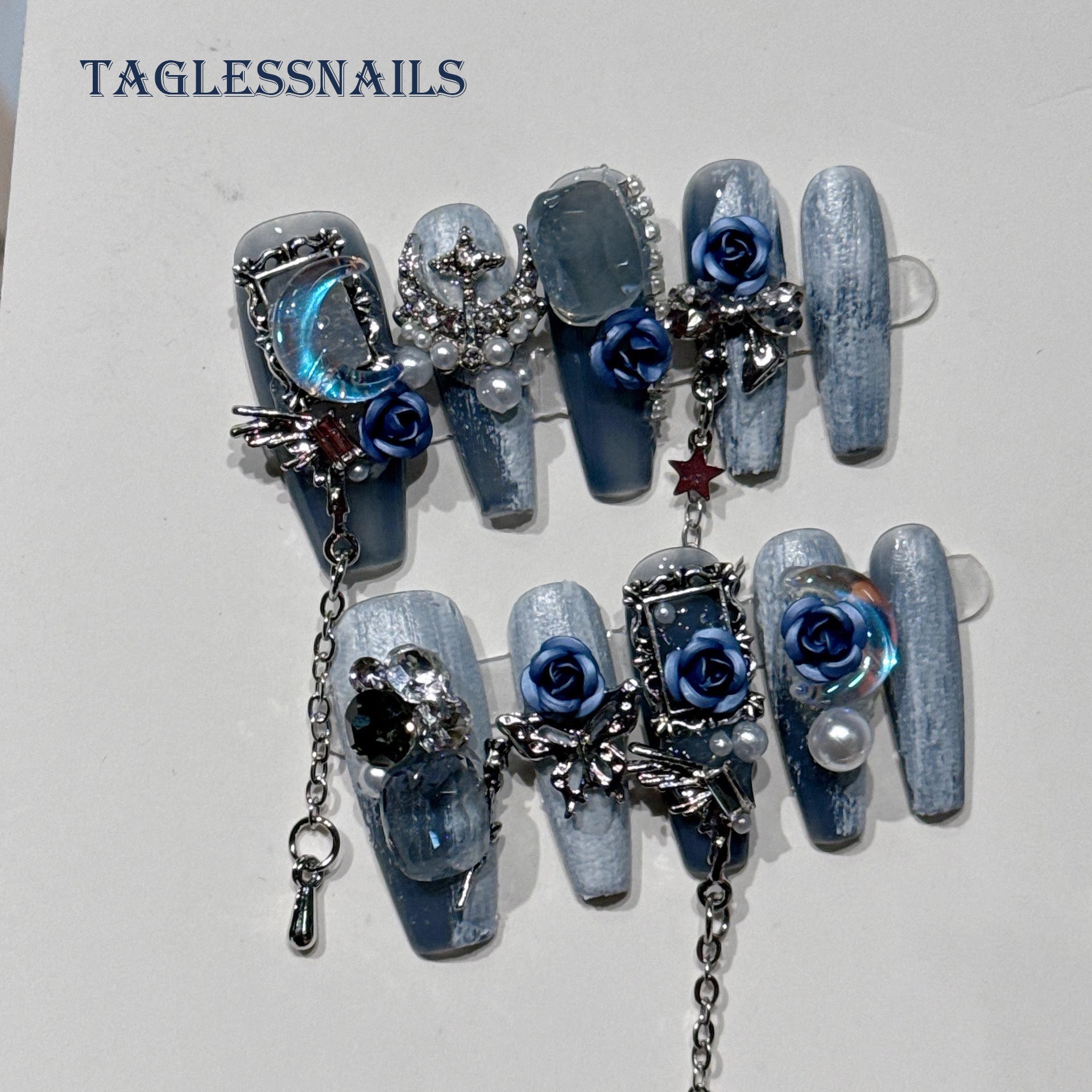 BLUE EVENING ROSE LUXE NAILS-TAGLESSNAILS