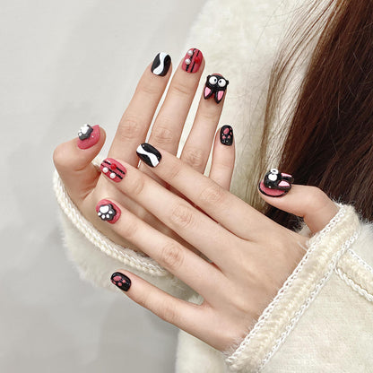 CROSS-EYED KITTY | BLACK & RED | PRESS ON NAILS