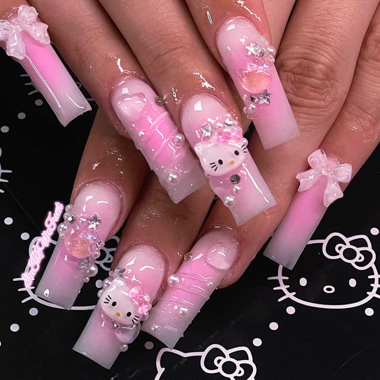 CUTE KITTY WAVE BOW 24NAILS-TAGLESSNAILS