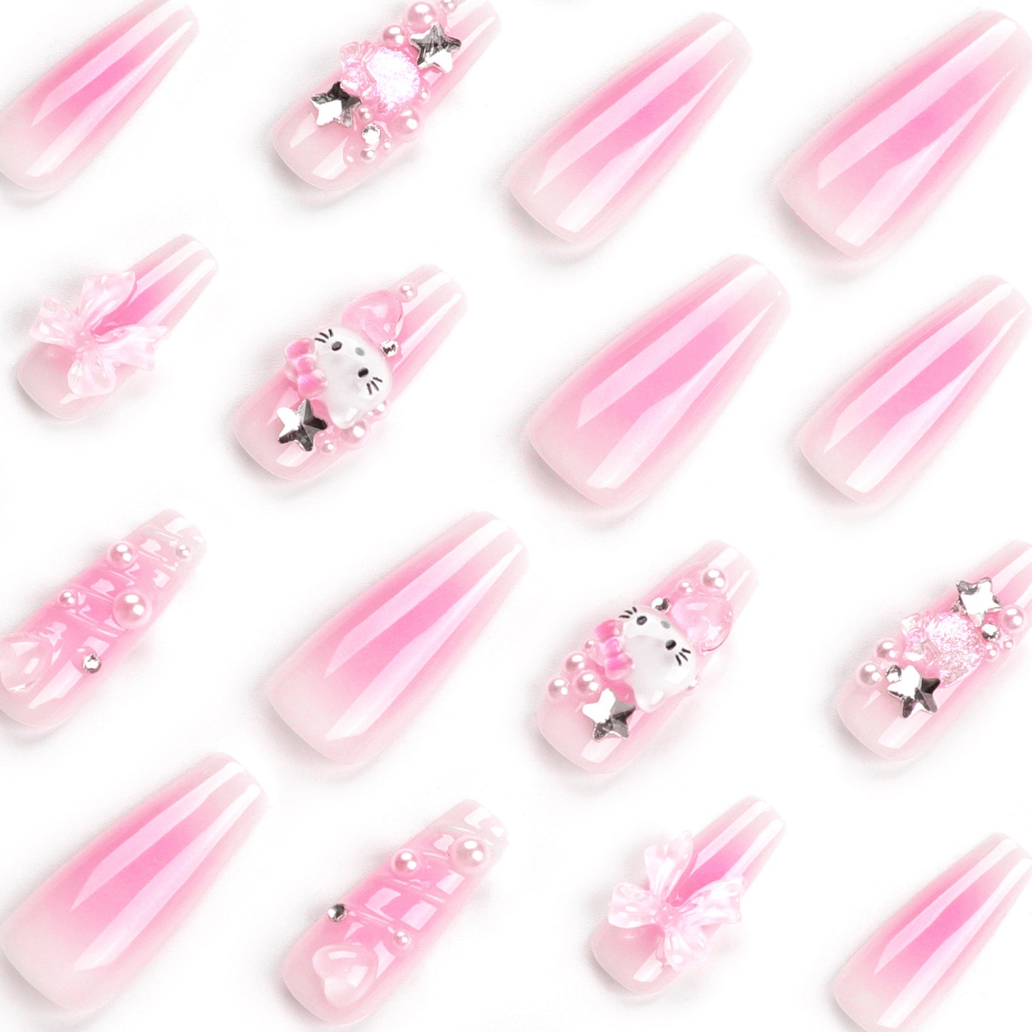 CUTE KITTY WAVE BOW 24NAILS-TAGLESSNAILS