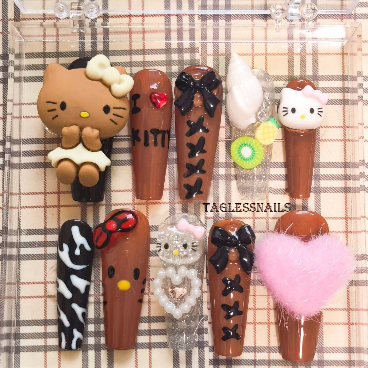 Dark Kitty | Brown | Summer Holiday | Shibuya Chic | Press-On Nails-TAGLESSNAILS