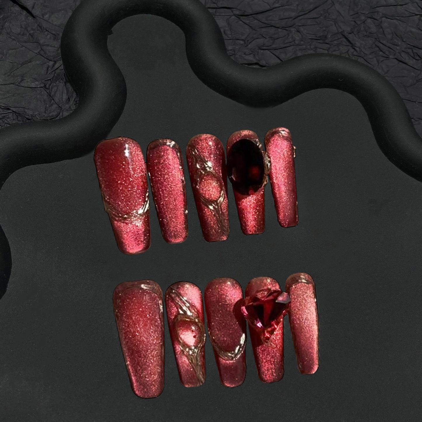 Gemstone Red Cat Eye - Handmade Press-On Nails with Stunning Finish TAGLESSNAILS