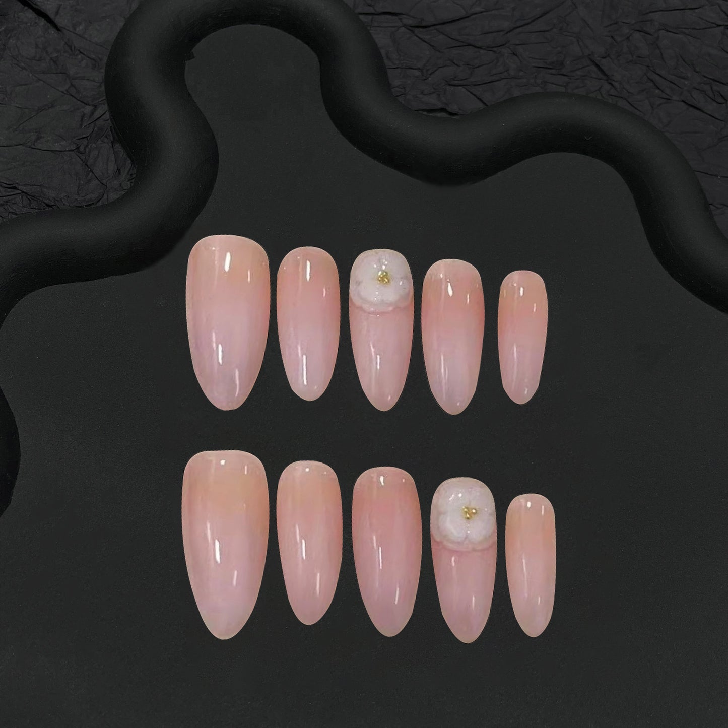 Pure Desire Camellia | Nude | Gradient | Almond Shape | Press-On Nails-TAGLESSNAILS