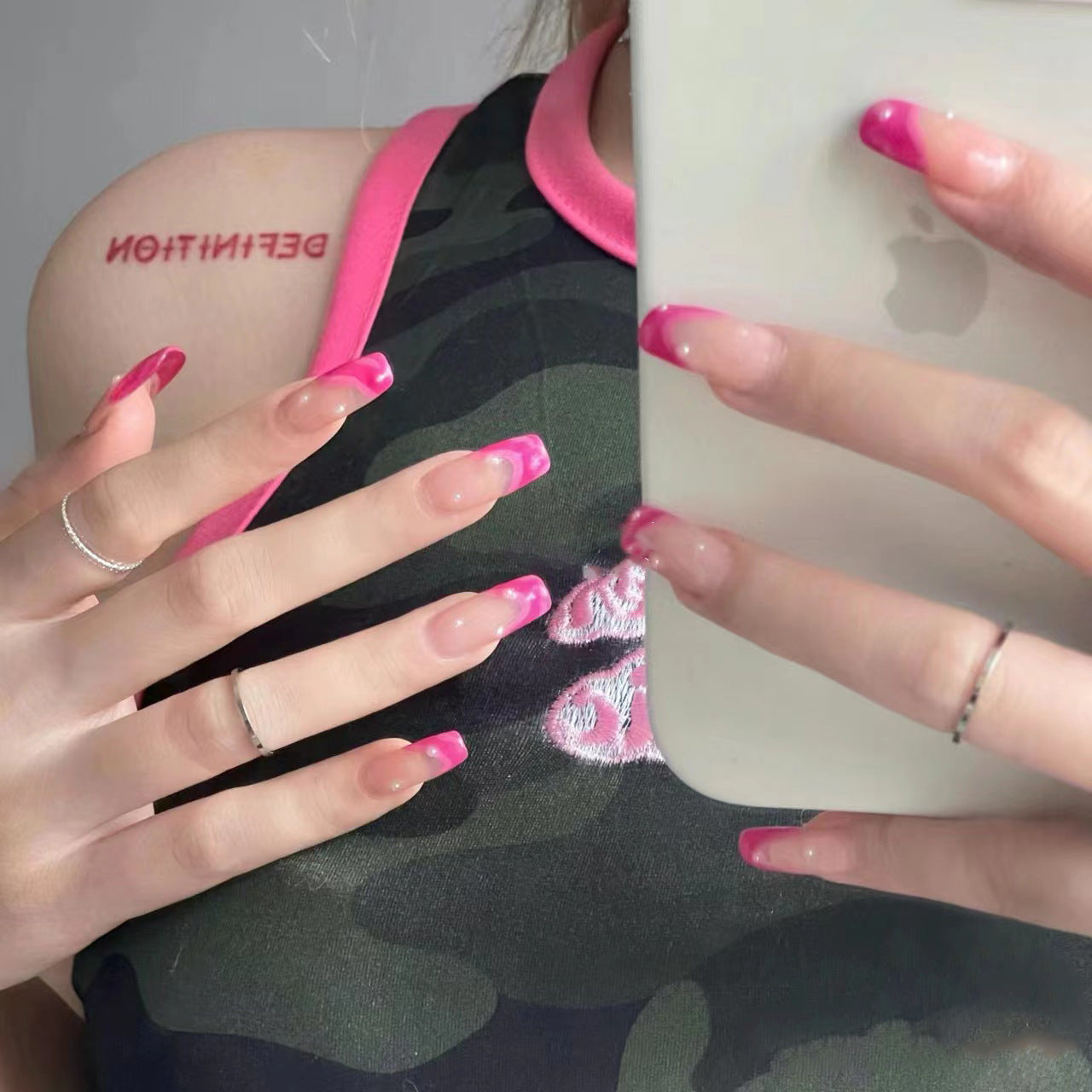 Spicy Barbie French Tip | Hot Pink | Press On Nails