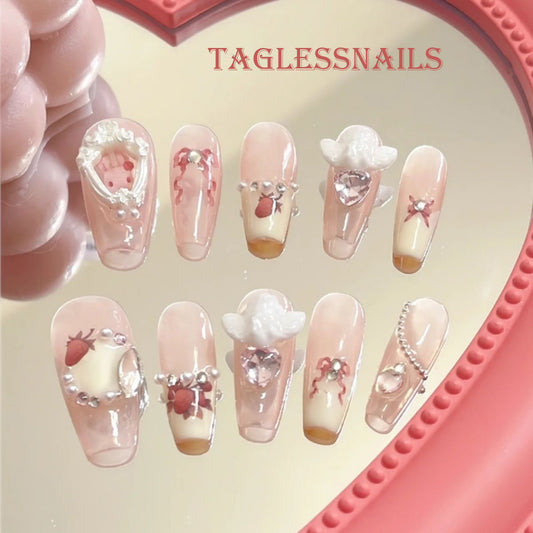 Angel Bunny Heart | Pink | Press On Nails