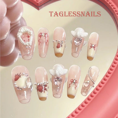 Angel Bunny Heart | Pink | Press On Nails