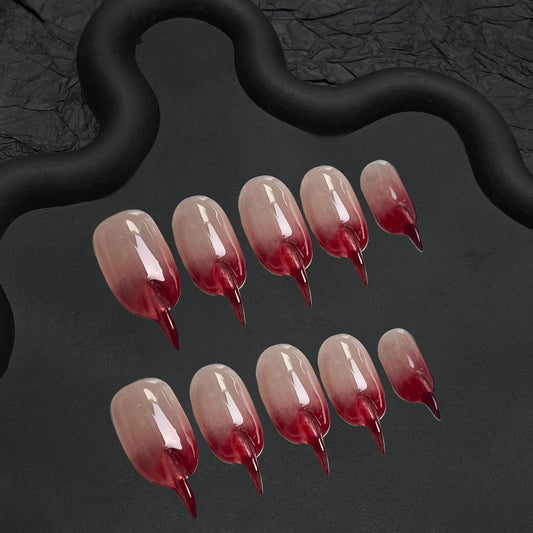 Drunk Red Wine Cat Claws | Nude & Red Wine | Press On Nails