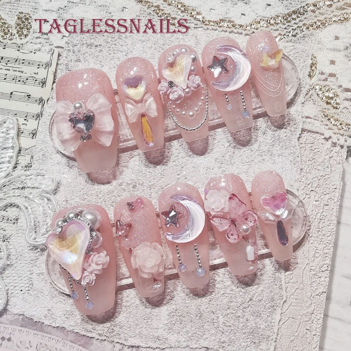 Ethereal Fairy Princess - Handmade Gentle Fairy Diamond-Studded Press-On Nails TAGLESSNAILS