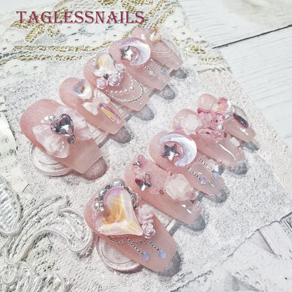 Ethereal Fairy Princess - Handmade Gentle Fairy Diamond-Studded Press-On Nails TAGLESSNAILS
