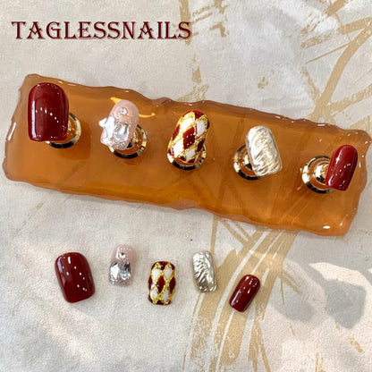 Melade Argyle | Red & White | Press On Nails