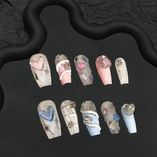 Sweet Heart - Long Handmade Cute Heart Press-On Nails TAGLESSNAILS