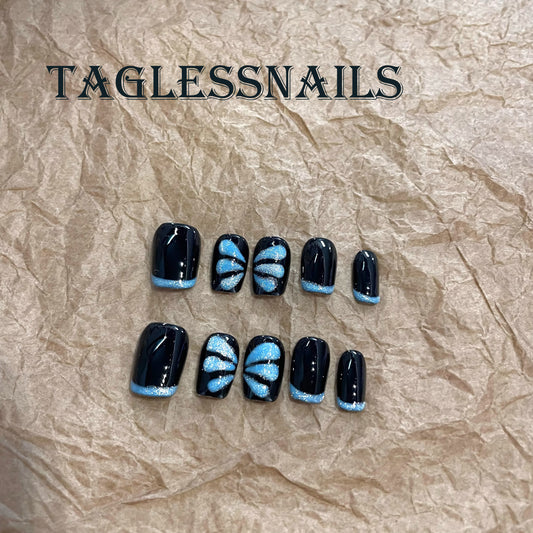 Twilight Butterfly | Black & Blue | Press On Nails